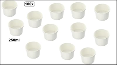 100x Soep beker karton 250ml wit - Food Soep salade beker festival warme dranken maaltijd carnaval