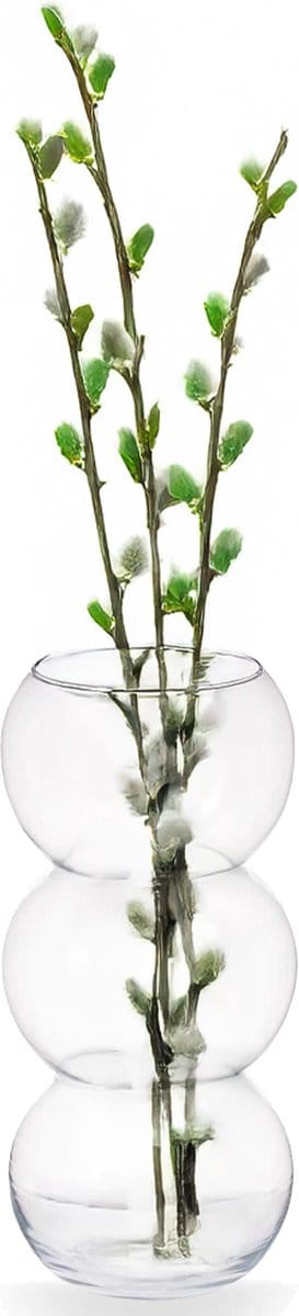 Giftdecor Bloemenvaas bol vorm - transparant glas - D17 x H36 cm - 3 bol vaas - boeketvaas