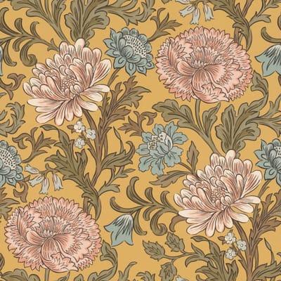 okergeel bloemen behang 553147