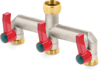 3-weg Kraansplitter - Messing - 3/4 inch - Met Aan/Uit Kleppen - Voor Tuin en Thuis