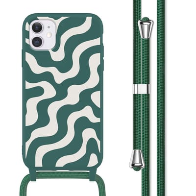 imoshion Hoesje - Geschikt voor Apple iPhone 11 - Siliconen design hoesje met koord - Petrol Green Groovy