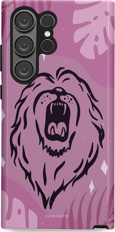 Casetastic hoesje geschikt voor Samsung Galaxy S23 Ultra - Dubbellaagse bescherming - Trots en vurig - Fashion Case - Lila Lichtroze Donkergrijs
