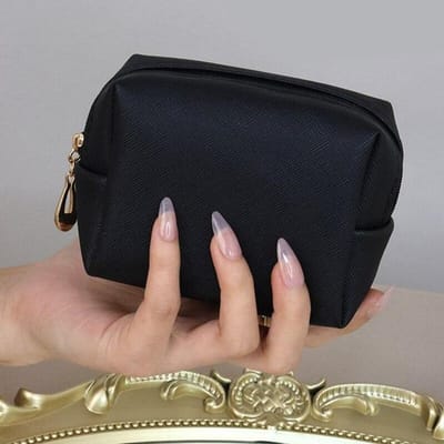 Mini make-up tas voor portemonnee PU cosmetische tas waterdichte toilettas reistas make-up tas lippenstift cosmetische tas zwart