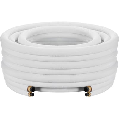 Tuyauterie Mini Split 30,5 m, Tube Cuivre AC Diamètre Extérieur 6,4 & 12,7 mm, Serpentin Isolant Épais PE Blanc 3/8 avec Écrous Évasés, Bandes de Fixation, pour Mini