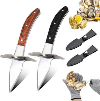 AHD® Mes - Oestermes - Oesterhandschoen - Bruin en Zwart - 17cm x 4cn x 3cm