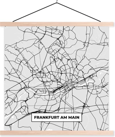 Posterhanger incl. Poster 40x40 cm - Schoolplaat - Stadskaart - Duitsland - Kaart - Plattegrond - Frankfurt Am Main - Textielposter - Blanke latten - Stadskaart