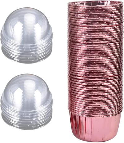 50 Stuks Aluminium Folie Cupcake Mallen, Papieren Muffin Bakvormen met Deksel voor Feestjes en Verjaardagen, Ideaal voor Bakken en Decoreren