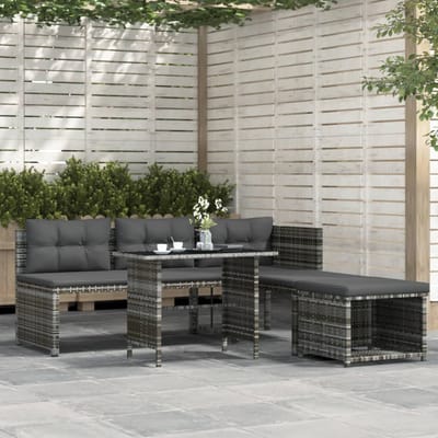 vidaXL - 4-delige - Tuinset - met - kussens - poly - rattan - grijs