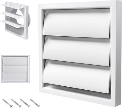 100 mm ventilatierooster voor muren, 100 mm buitenventilatierooster met vliegscherm voor wasdroger, ventilatiekit, afzuigkap, keuken, badkamer, garage (140 x 140 mm)
