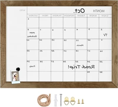 Maandplanning Magnetisch Whiteboard met Houten Frame, 40x30cm, Lichtbruin, Ideaal voor School en Thuisgebruik