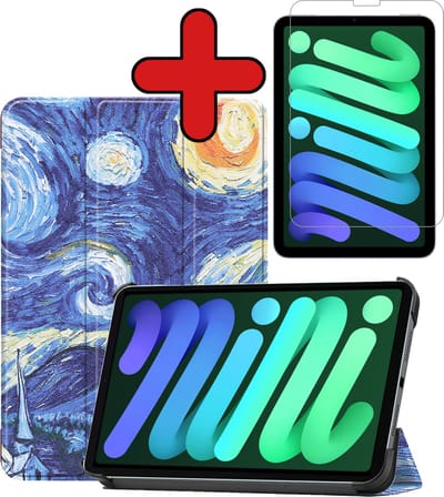 Hoesje Geschikt voor Apple iPad Mini 6 (2021) - 8.3 inch - 6e Generatie - Met Screenprotector - Trifold Bookcase - Hard Cover - Hardcover Book Case - Tablet Hoes - Sterrenhemel