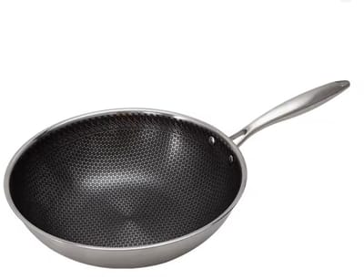 Conway Living® - Wokpan Ø 28 cm - Diepte 7 cm - 2 jaar garantie - Kookpannen inductie - PFAS & PTFE vrij - RVS - Keramisch - Inductie - Gas - Honingraat Anti-Aanbakpan