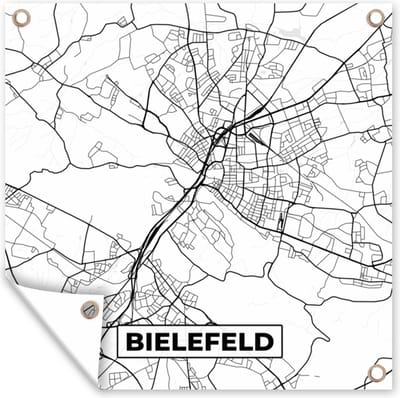Tuin poster Bielefeld - Plattegrond - Kaart - Stadskaart - 200x200 cm - Tuindoek