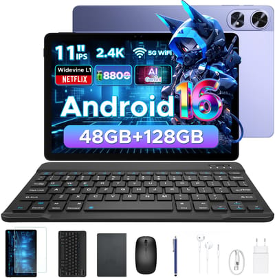Aorlym P11 Pro - Tablet - 48 GB RAM (8+40 GB) + 128 GB ROM (2 TB/TF) - 11 inch FHD+ 90 Hz - Android 16 - 8800 mAh/18 W - T7250 - Dubbele luidsprekers - Gemini AI - Face ID - Widevine L1 - Complete accessoirebundel met toetsenbord en stylus - Paars