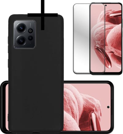 Hoesje - Met Screenprotector - Geschikt voor Xiaomi Redmi Note 12 4G - Sterk & Shockproof - Back Cover - Siliconen Case - Telefoon Hoes - Zwart