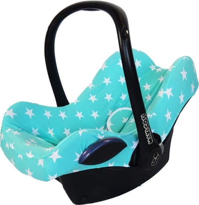 Maxi Cosi hoes Cabriofix Pebble Citi en meer - Autostoelhoes Groep 0 - Universeel - Baby Cadeau - Combineer met bijpassende Wallabiezzz Zonnekap Gordelbeschermer en Speendoekje - Ster Mint