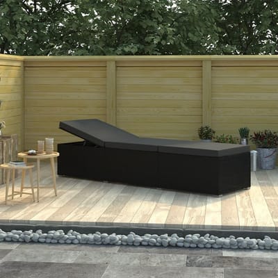 Ligstoel tuin polyrotan verstelbaar met kussen 195 x 60 x 31 cm zwart luxe relax ligbed zonnebed voor tuin balkon terras zwembad camping – Nicolehome