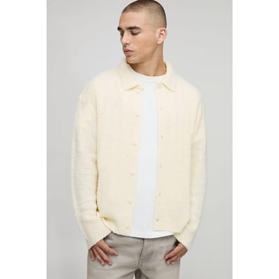 Boxy Fit Geborsteld Gebreid Shirt | Ecru | Size XS