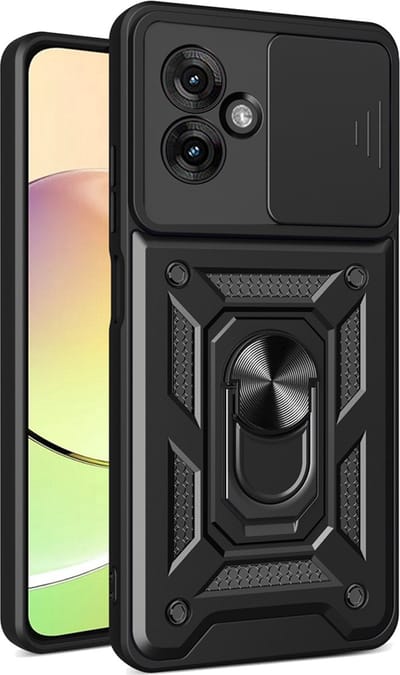 MobyDefend Hoesje - Geschikt voor Motorola Moto G55 - Pantsercase Met Draaibare Ring - Zwart
