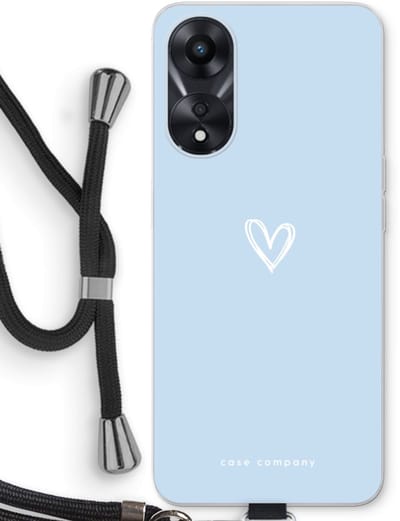 Case Company® - Hoesje met koord geschikt voor Oppo A78 5G hoesje met Koord - Klein Hart Blauw - Telefoonhoesje met Zwart Koord - Bescherming aan alle Kanten en Over de Schermrand