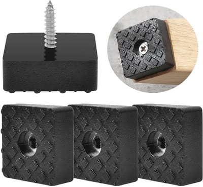 Set van 20 Zwarte Vierkante Rubber Voetjes met Schroeven voor Meubels, Antislip Meubelpoten, Vloerbescherming, 30 x 30 x 10 mm