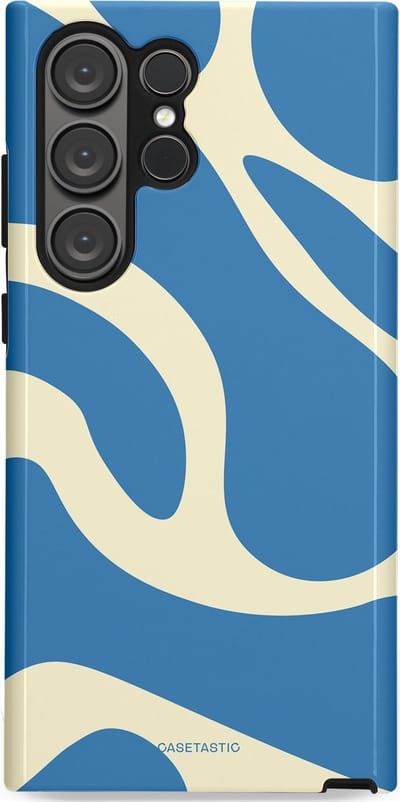 Casetastic hoesje geschikt voor Samsung Galaxy S23 Ultra - Dubbellaagse bescherming - Lichtblauwe water vlekken - Fashion Case - Lavendel Crème Lichtblauw