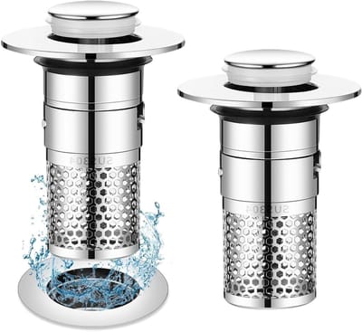 Wastafelstopper set van 2, roestvrijstalen pop-up afvoerzeef met filter, geschikt voor 32-40 mm afvoer in keuken en badkamer