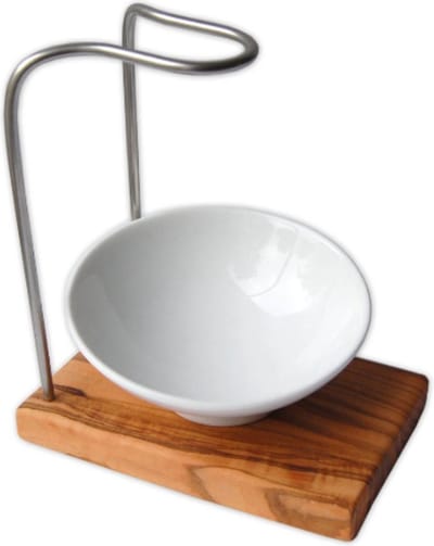 D.O.M. Scheerkwast Houder DESIGN PLUS met Porseleinen Schaaltje – Modern Ontwerp van Olijfhout