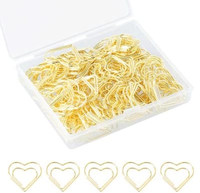 100 Hartvormige Gouden Paperclips - 100 Stuks in Transparante Doos voor Kantoor en School