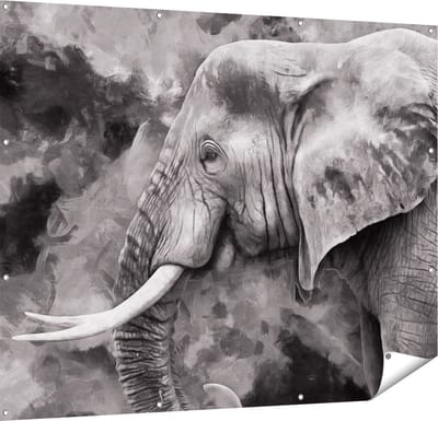 Gards Tuinposter Olifant - Abstract - Zwart Wit - 150x120 cm - Tuindoek - Tuindecoratie - Wanddecoratie buiten - Tuinschilderij