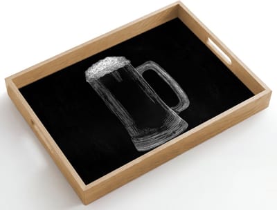 Dienblad hout 50x35 cm - Schootdienblad - Bierpul - Schuim - Krijttekening - Borrelplank rechthoek - Plateau dienbladen