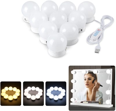 10 stuks - LED-spiegellamp - LED-dimbare spiegellamp - Hollywood-stijl kaptafellamp - dimbaar - 3 kleuren kaptafellamp - wit - voor kaptafel, badkamer, slaapkamer