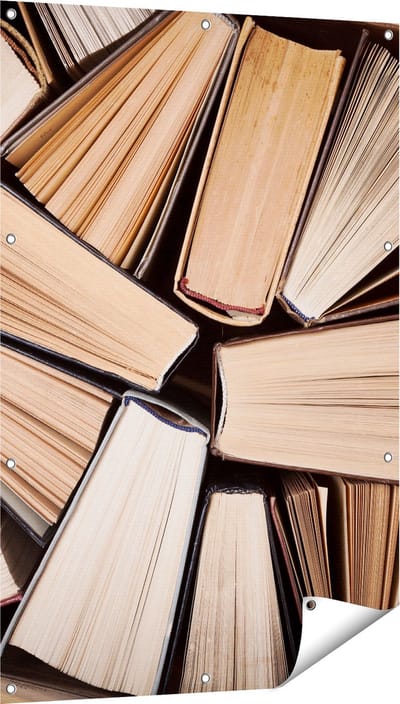 Gards Tuinposter Boeken Bladzijdes bij elkaar - 80x120 cm - Tuindoek - Tuindecoratie - Wanddecoratie buiten - Tuinschilderij