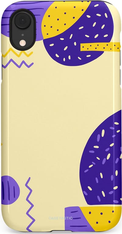 Casetastic hoesje geschikt voor Apple iPhone XR - Dubbellaagse bescherming - Geo zigzag - Fashion Case - Crème Blauw Geel