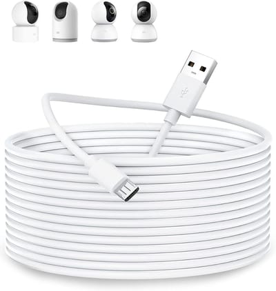 Micro-USB-kabel, 10 m, lange oplaadkabel geschikt voor Mi 360° Home Security Camera 2K Pro/360° Home Bewakingscamera 2K/Smart Camera C300 C200, type A naar Micro USB-oplaadkabel voor beveiligingscamera, wit