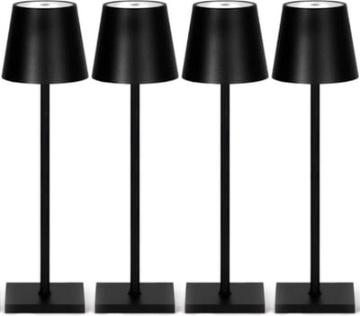 4 Stuks - Oplaadbare Tafellamp - Dimbaar - Aluminium - Bureaulamp - Waterdicht - 38CM - Extra Grote Accu - Zwart