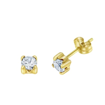 Lucardi Dames Oorbellen met zirkonia 4mm - Oorbellen - Cadeau - 14 Karaat Goud - Geelgoud