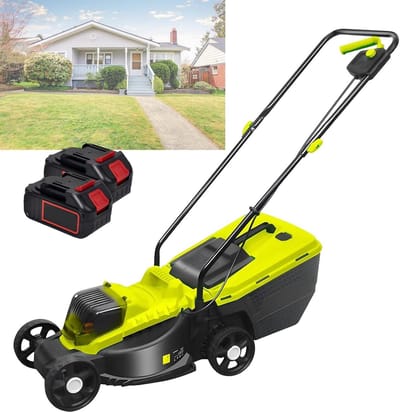 Elektrische Grasmaaier - Accu Grasmaaier Duwmaaier - Gazon Onderhouden - Borstelloze Motor - 33 cm Maaibreedte - Grijs