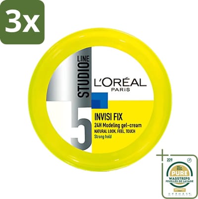 3 x L'Oréal Paris - Gel - Studio Line - Invisi Fix - 24H Clean Modeling Gel Crème - 150 ml - Grootverpakking - Gel Crème - Haar Fixatie - Natuurlijk Kapsel - Gezond Haar - 24h Clean Modeling