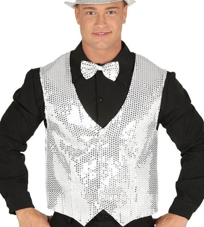Fiestas Guirca - Gilet Pailletten Zilver - heren - Carnavalskleding - Carnaval - carnavalskleding 2027 - Carnaval kostuum