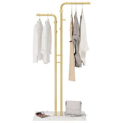 Luxaliving Staande Kapstok met Marmeren Voet – 5 Haken –Goud/Wit – Moderne Garderobe Kapstok – Hal / Entree / Slaapkamer – 170 cm
