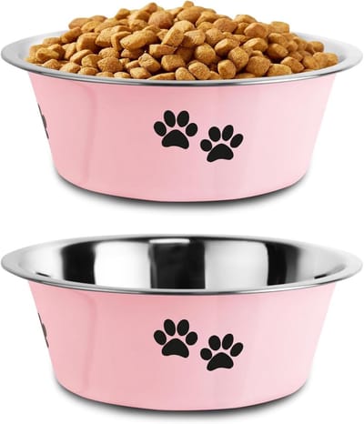 Hondenvoerbak - Roestvrij staal - Lekvrij - Antislip geïsoleerd metaal - Geschikt voor grote, middelgrote en kleine honden - Roze - S - 840 ml - 2 stuks