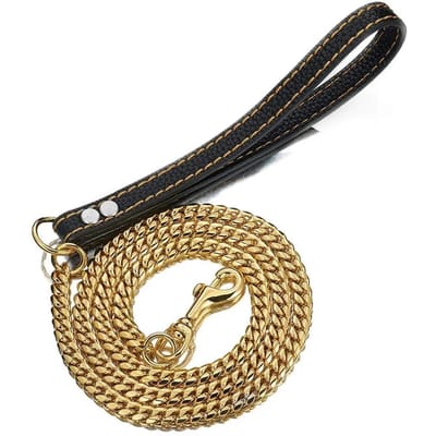 Cordelette de Traction Dorée Solide en Acier Inoxydable de 10 mm de Large Chaîne pour Chien Est Utilisée Pour Dresser les Animaux de Compagnie (Gold,2ft-60cm) or