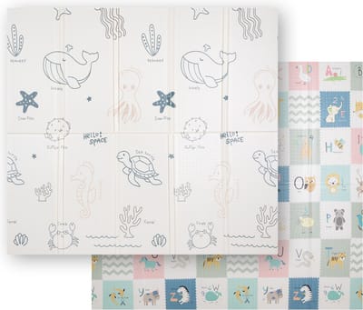 KiddyMoon Schuimmat tweezijdige baby Opvouwbaar 180x200x1,5 cm - Speelmat Kindvriendelijk - Ideaal Voor Binnen - Antislipmat voor kinderen - Speelkleed groot - Vioermat foam - Bruine zee