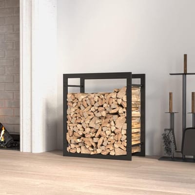 Brandhoutrek - Houtopslag - Haardhout Opslag - Weerbestendig Staal - 50 x 28 x 56 cm - Mat Zwart