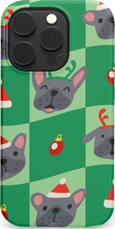 Casetastic hoesje geschikt voor Apple iPhone 14 Pro - MagSafe - Dubbellaagse bescherming - Schattige Kersthondjes - Fashion Case - Groen Grijs