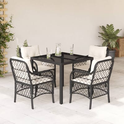 vidaXL - 5-delige - Tuinset - met - kussens - poly - rattan - zwart