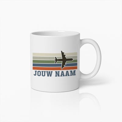 Gepersonaliseerde Vintage Vliegtuig Reismok – Retro Koffiebeker met Naam voor Luchtvaartliefhebbers