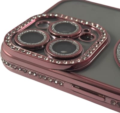 HEM Hoesje Geschikt voor iPhone 16 Pro Max Hoesje - Geschikt voor MagSafe - Shockproof Backcover - Rose Glitter Transparant hoesje