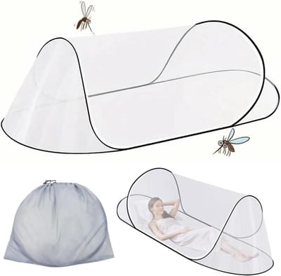 Klamboe Tent - Pop Up Tent - Inclusief Opbergtas - Lichtgewicht - Wit met zwart